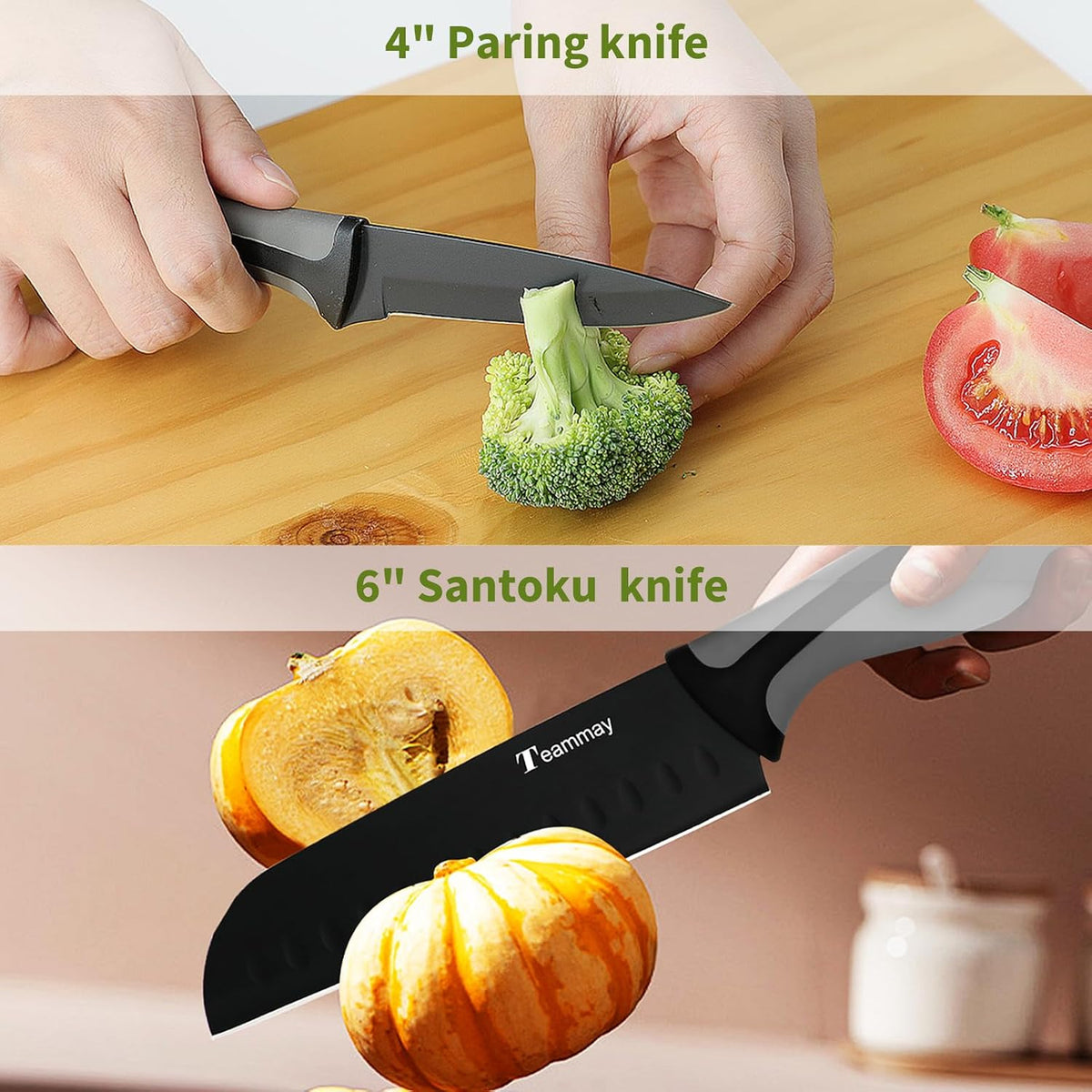 4-Pc Knife Set, 6 Inch Santoku Knife, 4 Inch Paring Knife, Kitchen Scissors, Y-Peeler, Anti-Rust Coating, Razor-Sharp, Stainless Steel Chef Knife Set, Perfect Gifts for Kitchen