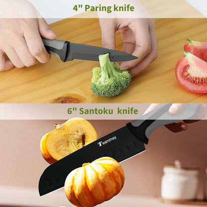 4-Pc Knife Set, 6 Inch Santoku Knife, 4 Inch Paring Knife, Kitchen Scissors, Y-Peeler, Anti-Rust Coating, Razor-Sharp, Stainless Steel Chef Knife Set, Perfect Gifts for Kitchen