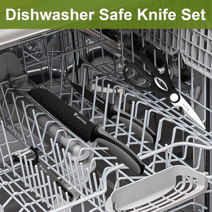 4-Pc Knife Set, 6 Inch Santoku Knife, 4 Inch Paring Knife, Kitchen Scissors, Y-Peeler, Anti-Rust Coating, Razor-Sharp, Stainless Steel Chef Knife Set, Perfect Gifts for Kitchen