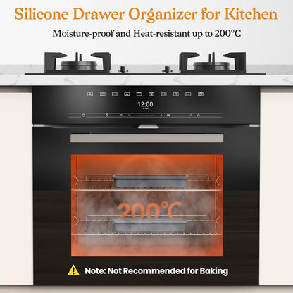5 Pack Silicone Drawer Organizer for Kitchen, DIY Free Combination Silverware Organizer, Utensil Drawer Organizer, Moisture-proof and Heat-resistant up to 200°C, Anti-slip Design (Grey)