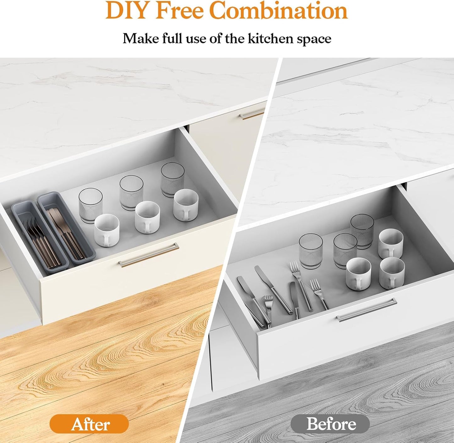 5 Pack Silicone Drawer Organizer for Kitchen, DIY Free Combination Silverware Organizer, Utensil Drawer Organizer, Moisture-proof and Heat-resistant up to 200°C, Anti-slip Design (Grey)
