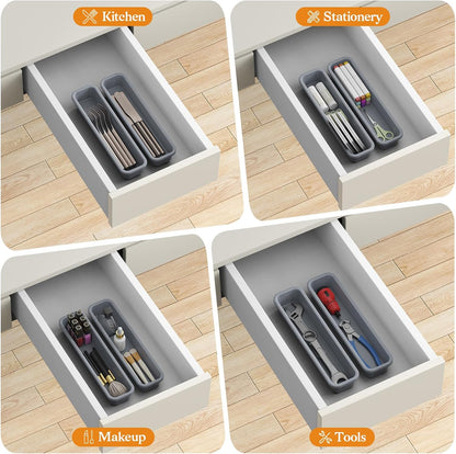 5 Pack Silicone Drawer Organizer for Kitchen, DIY Free Combination Silverware Organizer, Utensil Drawer Organizer, Moisture-proof and Heat-resistant up to 200°C, Anti-slip Design (Grey)