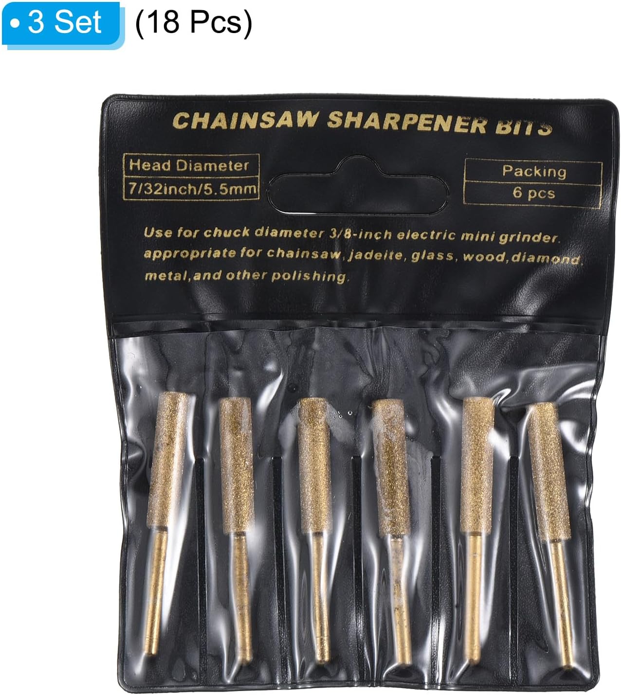 7/32 Inch Diamond Chainsaw Sharpener, 18 Pack Titanium Plating Sharpening Stone Polishing Grinding File Tool, Golden