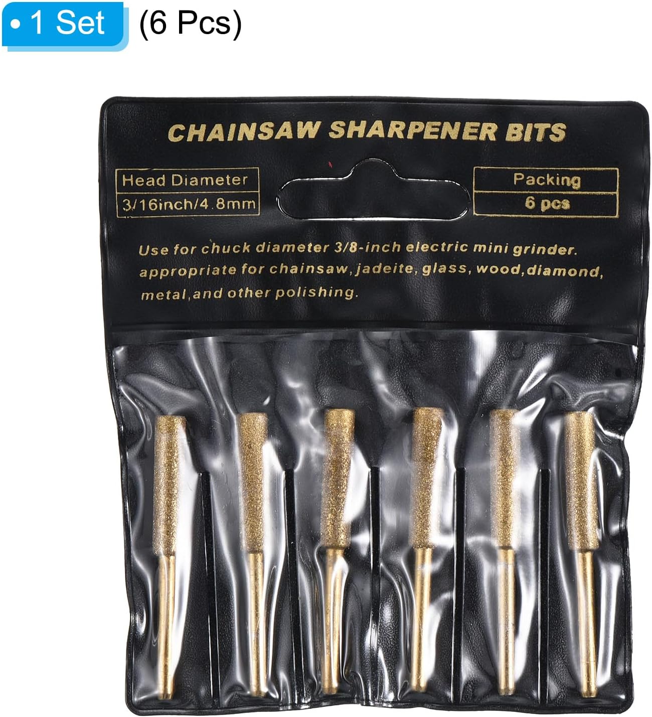 7/32 Inch Diamond Chainsaw Sharpener, 18 Pack Titanium Plating Sharpening Stone Polishing Grinding File Tool, Golden