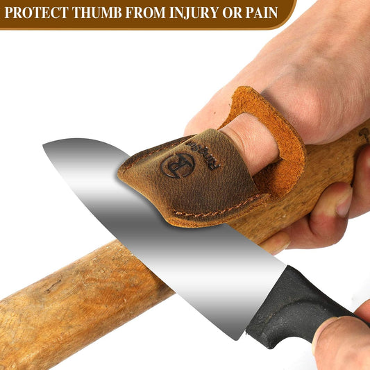 Thumb Guard Wood Carving Tools, Leather Finger Protector, Handmade Carpenter Working Carving Kit Accessories Brown RS40