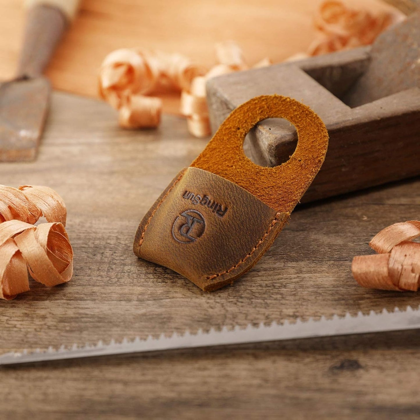 Thumb Guard Wood Carving Tools, Leather Finger Protector, Handmade Carpenter Working Carving Kit Accessories Brown RS40