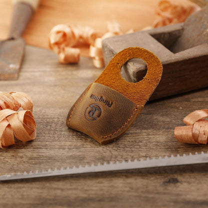 Thumb Guard Wood Carving Tools, Leather Finger Protector, Handmade Carpenter Working Carving Kit Accessories Brown RS40