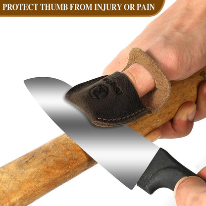 Thumb Guard Wood Carving Tools, Leather Finger Protector, Handmade Carpenter Working Carving Kit Accessories Brown RS40