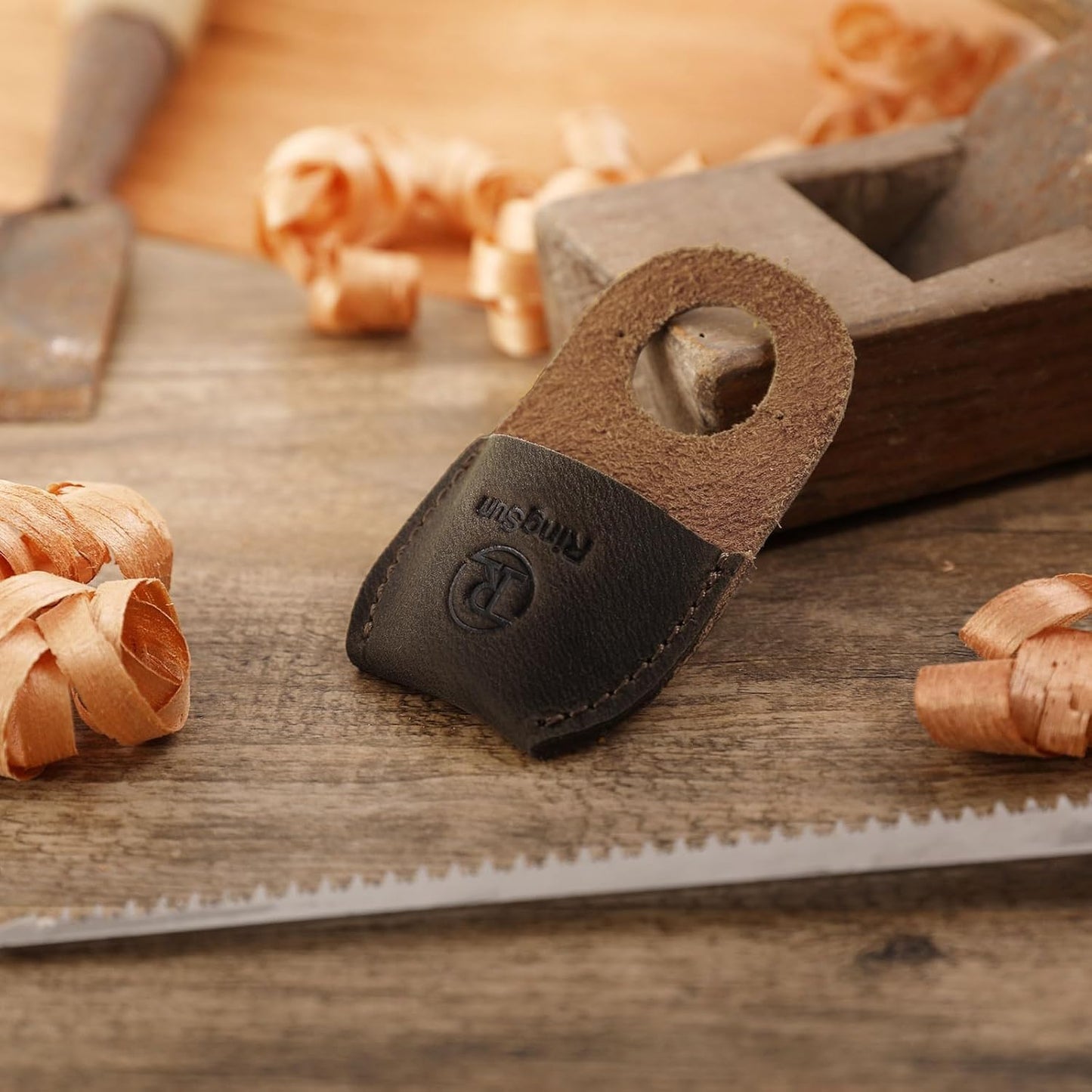 Thumb Guard Wood Carving Tools, Leather Finger Protector, Handmade Carpenter Working Carving Kit Accessories Brown RS40