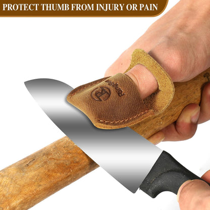 Thumb Guard Wood Carving Tools, Leather Finger Protector, Handmade Carpenter Working Carving Kit Accessories Brown RS40