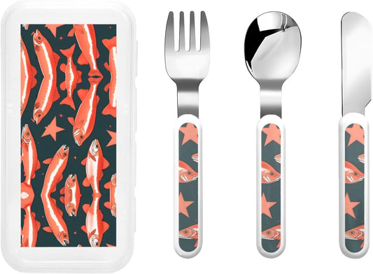 Salmon Flatware 3 Pieces Set For Dinners, Stainless Steel Cutlery, Forks, Dinner Knife, Dinner Spoon