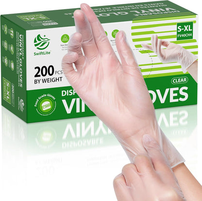 Disposable Vinyl Gloves, Food Safe, Latex-Free Powder-Free Clear Plastic Gloves for Cooking, House Clean, Food Prep
