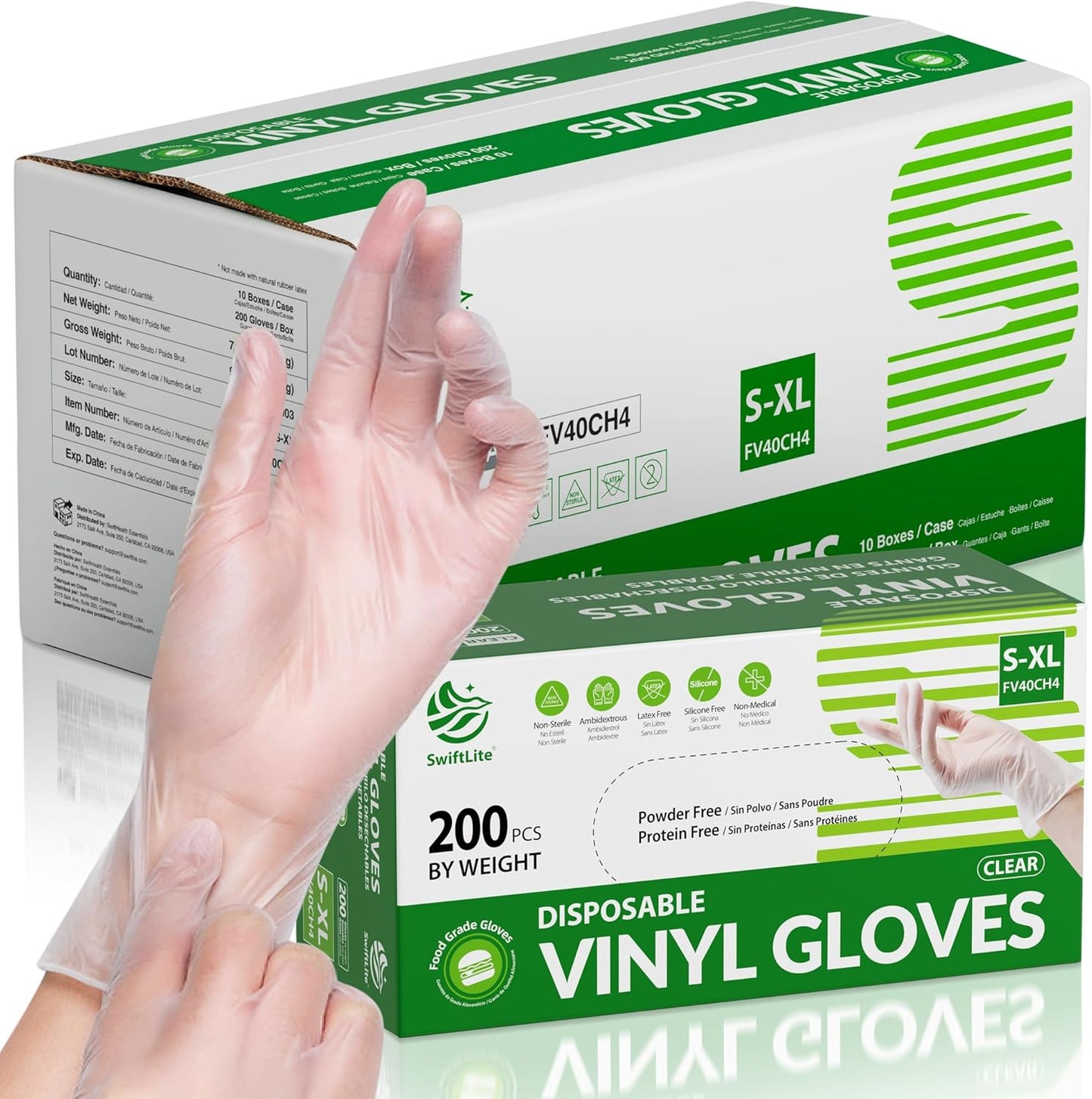 Disposable Vinyl Gloves, Food Safe, Latex-Free Powder-Free Clear Plastic Gloves for Cooking, House Clean, Food Prep