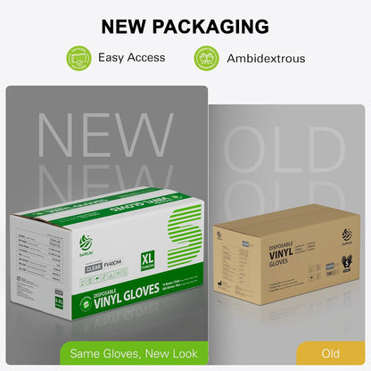Disposable Vinyl Gloves, Food Safe, Latex-Free Powder-Free Clear Plastic Gloves for Cooking, House Clean, Food Prep