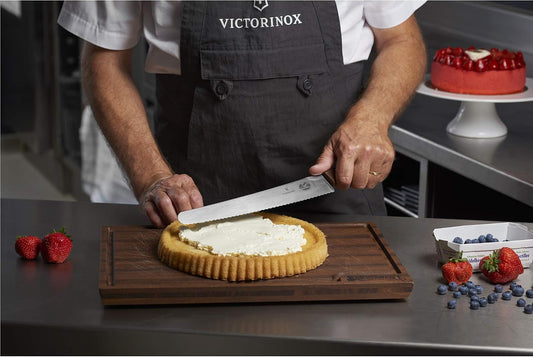 Wood 10.25 Inch Baker's Bread and Cake Knife, Serrated Blade | Swiss-Made Forged Steel Serrated Slicer with an Ergonomic Natural Wood Handle for Professional Results and Precise Slicing