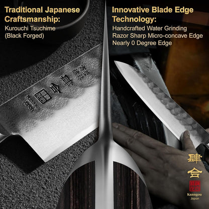 240mm Gyuto Knife, 9.5 Inch Japanese Chef Knife with AUS-8 Alloy Steel, Black Forged Japanese Carving Knives for Meat with Full-Tang Pakkawood Hanle, Premium Box for Husband, Dad