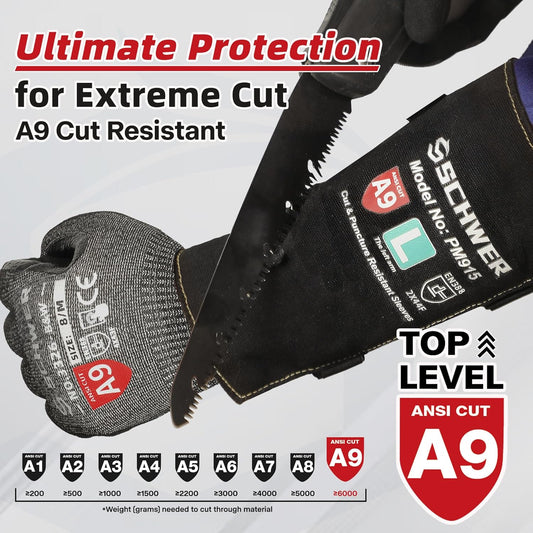 9in ANSI A9 Cut & Level 5 Puncture Resistant Arm Sleeves, PM915 | High Risk Protection, Thorn Proof, Arm Guards for Gardening, Animal Handling, Rescue, Law Enforcement Self Defense