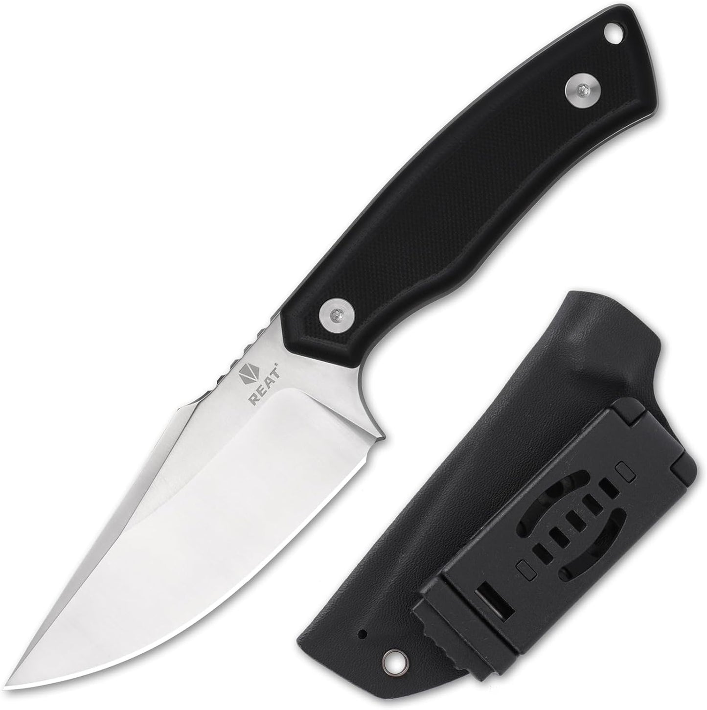 REAT Fixed Blade Knife with Kydex Sheath, 3.5" D2 Steel Blade with Full Tang Desgin,Ergonomic G10 Handle, Sharp Hunting Knife,EDC Knife for Camping,Survival,Bushcraft,Hiking,Gifts for Men,Women