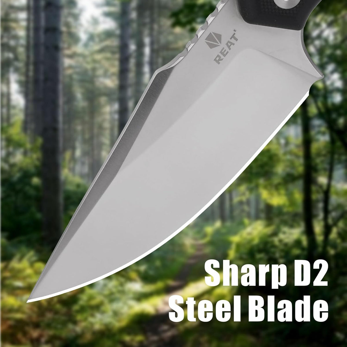 REAT Fixed Blade Knife with Kydex Sheath, 3.5" D2 Steel Blade with Full Tang Desgin,Ergonomic G10 Handle, Sharp Hunting Knife,EDC Knife for Camping,Survival,Bushcraft,Hiking,Gifts for Men,Women