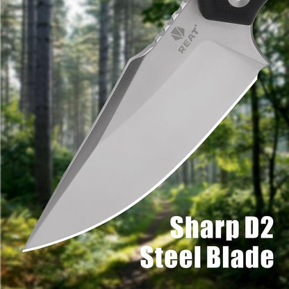 REAT Fixed Blade Knife with Kydex Sheath, 3.5" D2 Steel Blade with Full Tang Desgin,Ergonomic G10 Handle, Sharp Hunting Knife,EDC Knife for Camping,Survival,Bushcraft,Hiking,Gifts for Men,Women