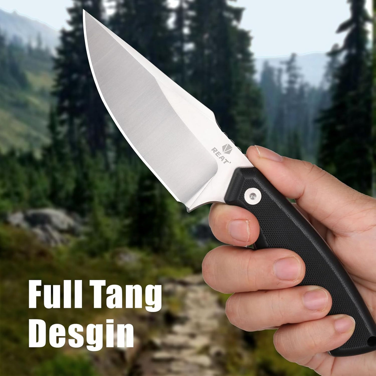 REAT Fixed Blade Knife with Kydex Sheath, 3.5" D2 Steel Blade with Full Tang Desgin,Ergonomic G10 Handle, Sharp Hunting Knife,EDC Knife for Camping,Survival,Bushcraft,Hiking,Gifts for Men,Women