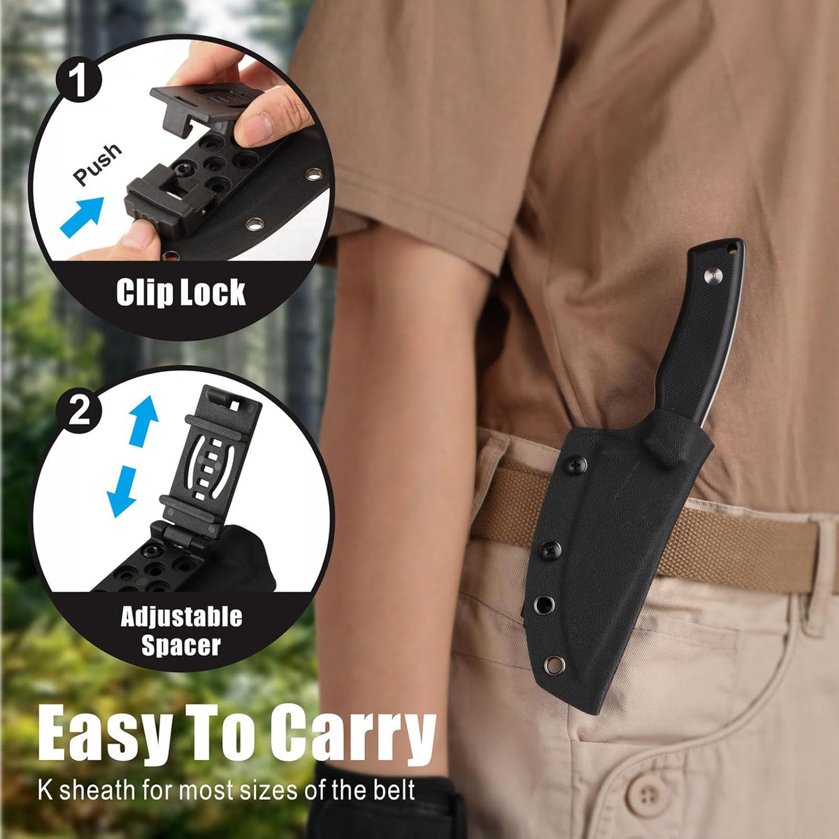 REAT Fixed Blade Knife with Kydex Sheath, 3.5" D2 Steel Blade with Full Tang Desgin,Ergonomic G10 Handle, Sharp Hunting Knife,EDC Knife for Camping,Survival,Bushcraft,Hiking,Gifts for Men,Women