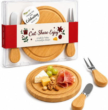 Storage-ready Bamboo Cheese Board Set, 6-Inch Mini Personal Charcuterie Tray, Gift-ready for Wedding, Bridal & Baby Shower Party