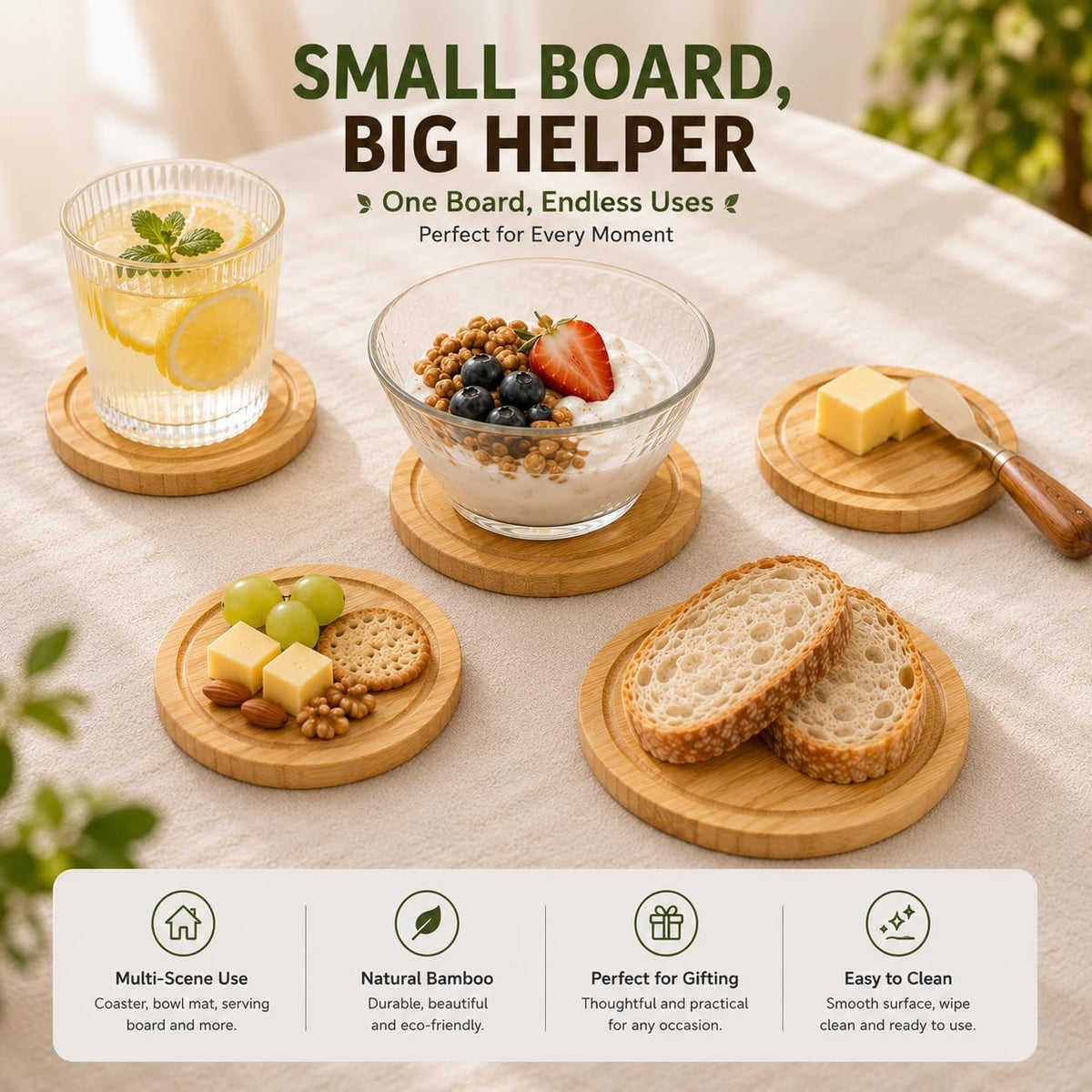 Storage-ready Bamboo Cheese Board Set, 6-Inch Mini Personal Charcuterie Tray, Gift-ready for Wedding, Bridal & Baby Shower Party