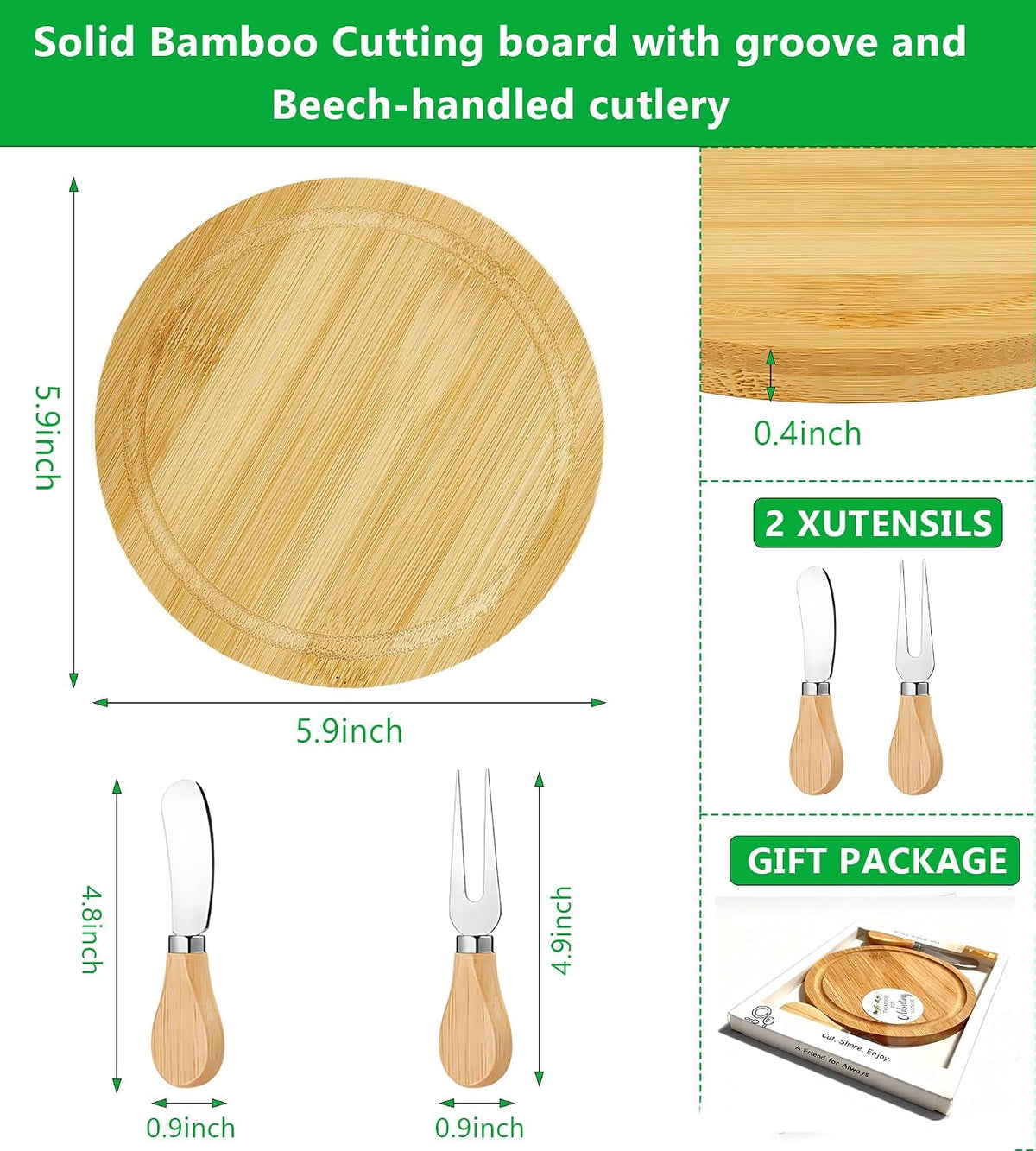 Storage-ready Bamboo Cheese Board Set, 6-Inch Mini Personal Charcuterie Tray, Gift-ready for Wedding, Bridal & Baby Shower Party