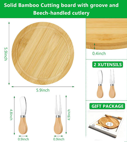 Storage-ready Bamboo Cheese Board Set, 6-Inch Mini Personal Charcuterie Tray, Gift-ready for Wedding, Bridal & Baby Shower Party