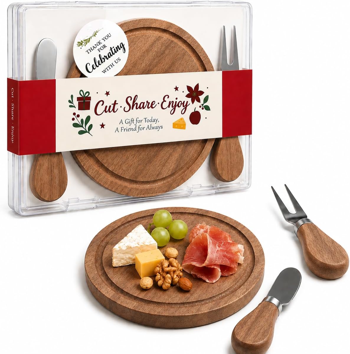 Storage-ready Bamboo Cheese Board Set, 6-Inch Mini Personal Charcuterie Tray, Gift-ready for Wedding, Bridal & Baby Shower Party