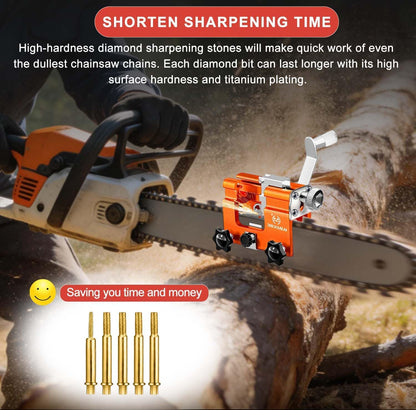 Chainsaw Sharpener with 5 High Hardness Titanium Plated Diamond Bits, Universal Manual Portable Chainsaw Chain Sharpening Jig Kit Sharpener Tool for 4-22 Inch Chainsaws, Lumberjack, Gardener