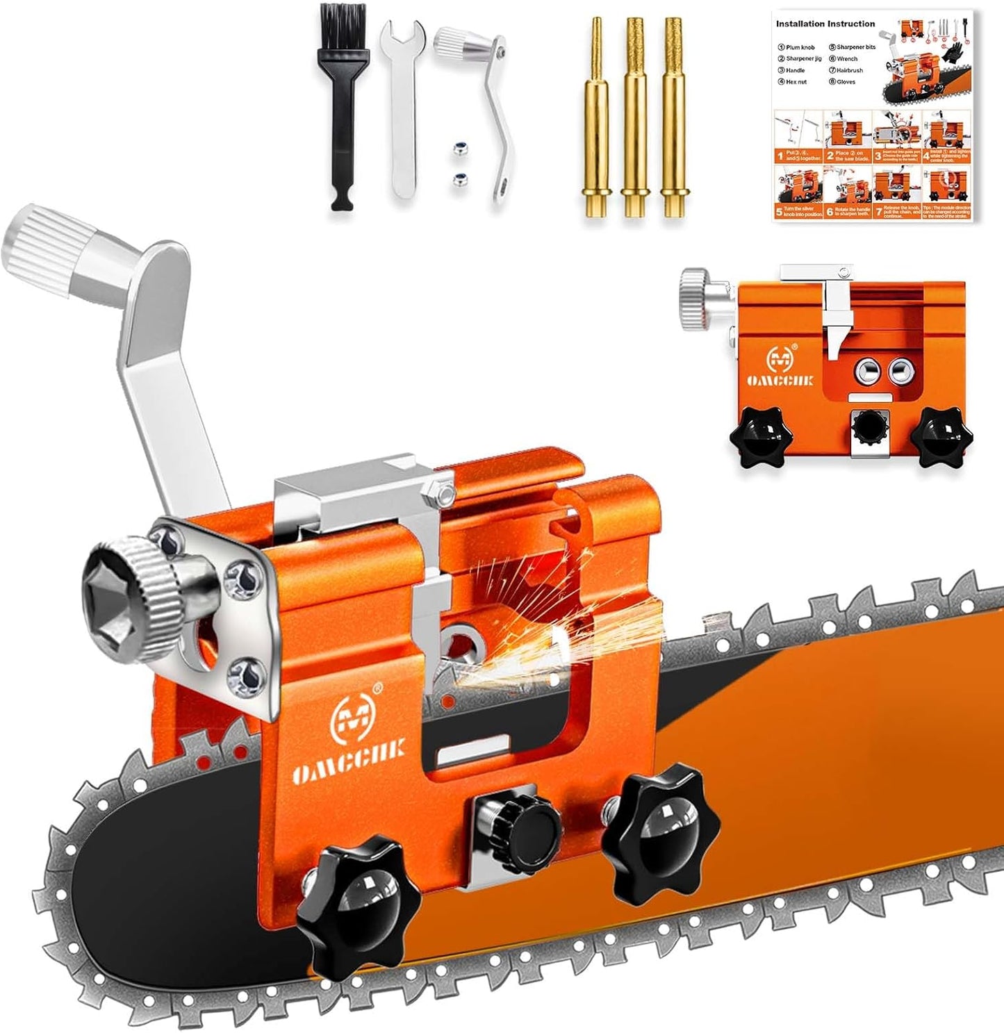 Chainsaw Sharpener with 5 High Hardness Titanium Plated Diamond Bits, Universal Manual Portable Chainsaw Chain Sharpening Jig Kit Sharpener Tool for 4-22 Inch Chainsaws, Lumberjack, Gardener