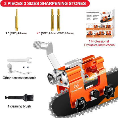 Chainsaw Sharpener with 5 High Hardness Titanium Plated Diamond Bits, Universal Manual Portable Chainsaw Chain Sharpening Jig Kit Sharpener Tool for 4-22 Inch Chainsaws, Lumberjack, Gardener