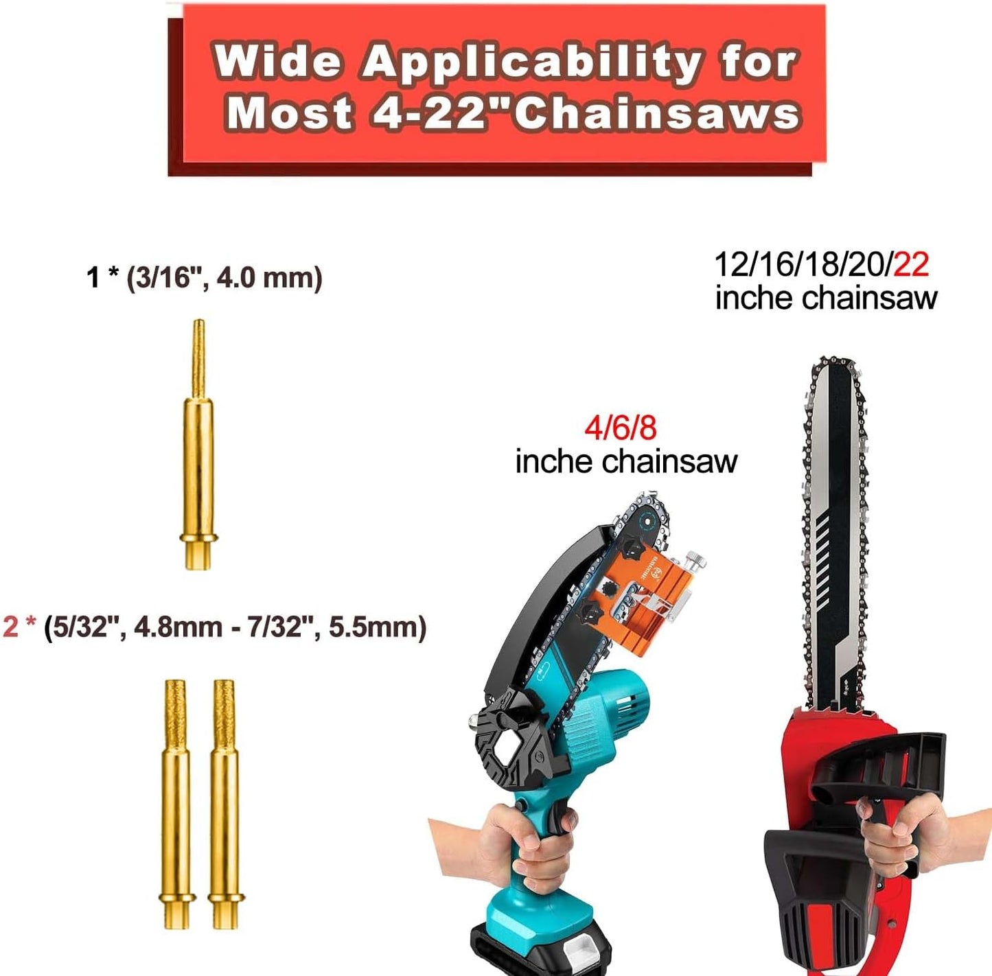 Chainsaw Sharpener with 5 High Hardness Titanium Plated Diamond Bits, Universal Manual Portable Chainsaw Chain Sharpening Jig Kit Sharpener Tool for 4-22 Inch Chainsaws, Lumberjack, Gardener