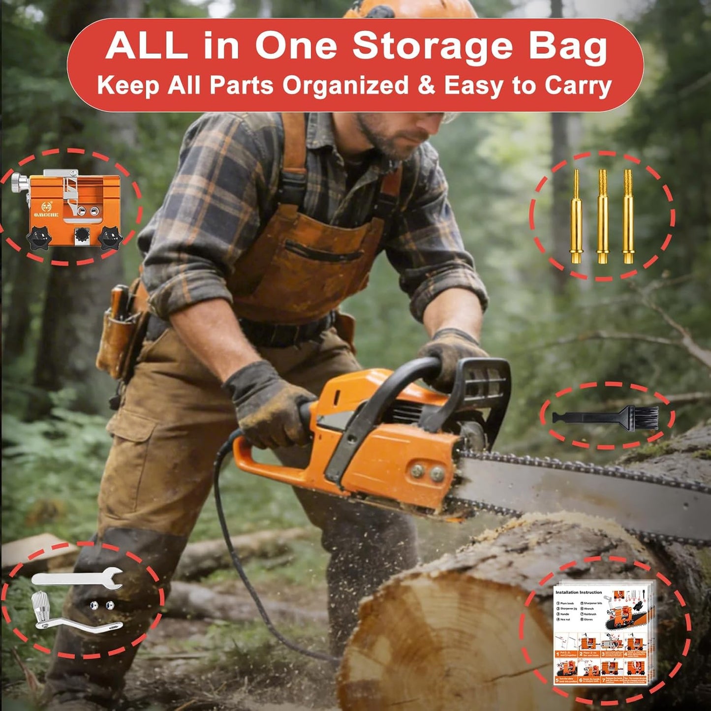 Chainsaw Sharpener with 5 High Hardness Titanium Plated Diamond Bits, Universal Manual Portable Chainsaw Chain Sharpening Jig Kit Sharpener Tool for 4-22 Inch Chainsaws, Lumberjack, Gardener