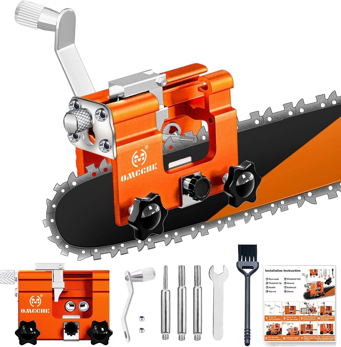 Chainsaw Sharpener with 5 High Hardness Titanium Plated Diamond Bits, Universal Manual Portable Chainsaw Chain Sharpening Jig Kit Sharpener Tool for 4-22 Inch Chainsaws, Lumberjack, Gardener