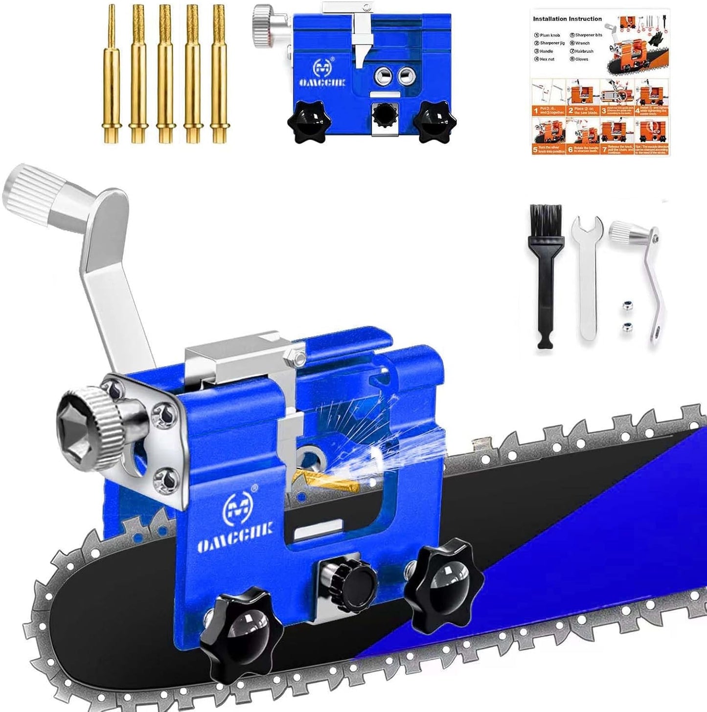 Chainsaw Sharpener with 5 High Hardness Titanium Plated Diamond Bits, Universal Manual Portable Chainsaw Chain Sharpening Jig Kit Sharpener Tool for 4-22 Inch Chainsaws, Lumberjack, Gardener