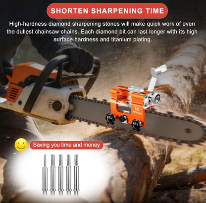 Chainsaw Sharpener with 5 High Hardness Titanium Plated Diamond Bits, Universal Manual Portable Chainsaw Chain Sharpening Jig Kit Sharpener Tool for 4-22 Inch Chainsaws, Lumberjack, Gardener