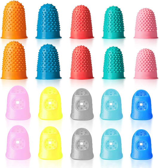 20 Pieces Rubber Finger Covers for Hand Sewing with Finger Protection | Durable Rubber Finger Tips for Quilting, Knitting, Embroidery, Paperwork & Crafts (5 Sizes)