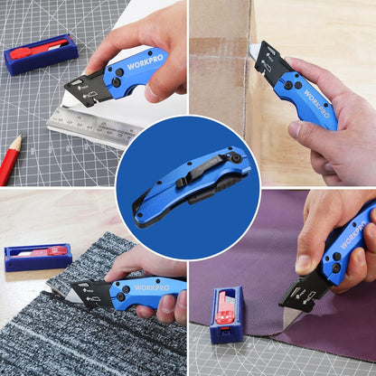 Premium Axis Lock Utility Knife Folding, Heavy Duty Metal Box Cutter with Quick Open Lock, Quick Change Blade Razor Knife, Foldable Pocket Knife with Belt Clip