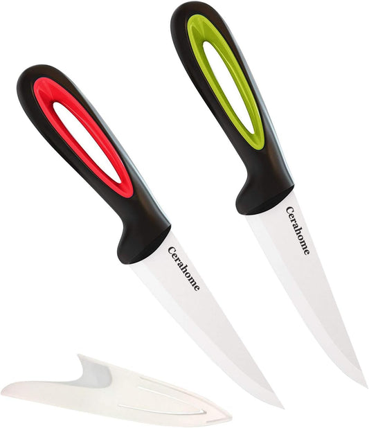 Ceramic knife Super Sharp 4-inch Utility Knife Fruit Paring Knife Set with Sheath, Kitchen knives Sets for Cutting Boneless meats, Sashimi, Fruits and Vegetables (Red+Green)