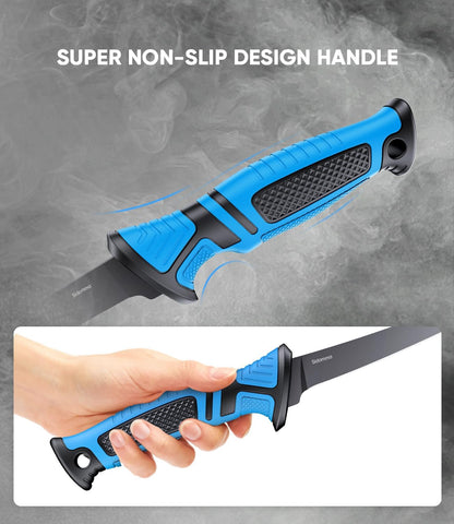 Fillet Knife and Bait Knife Set Performance 5"-6"-7" G4116 German Flex Razor Sharp Stainless-Steel Blade with Sheath for Filleting and Boning, Pro Fishing Gear and Equipment Tools, Cool Fishing Gift for Men (Black-Blue)