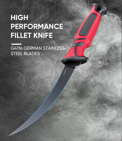 Fillet Knife and Bait Knife Set Performance 5"-6"-7" G4116 German Flex Razor Sharp Stainless-Steel Blade with Sheath for Filleting and Boning, Pro Fishing Gear and Equipment Tools, Cool Fishing Gift for Men (Black-Blue)