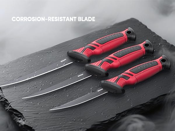 Fillet Knife and Bait Knife Set Performance 5"-6"-7" G4116 German Flex Razor Sharp Stainless-Steel Blade with Sheath for Filleting and Boning, Pro Fishing Gear and Equipment Tools, Cool Fishing Gift for Men (Black-Blue)