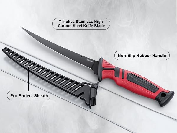 Fillet Knife and Bait Knife Set Performance 5"-6"-7" G4116 German Flex Razor Sharp Stainless-Steel Blade with Sheath for Filleting and Boning, Pro Fishing Gear and Equipment Tools, Cool Fishing Gift for Men (Black-Blue)