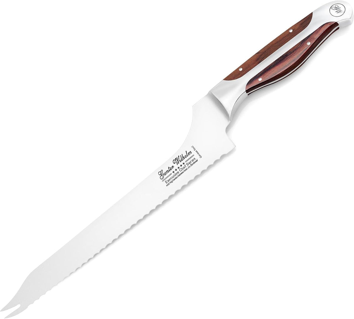 9.5 Inch Offset Bread Knife – Premium German Steel – Full Triple Tang – Ergonomic Pakkawood Handle – Serrated Edge for Bread & Fruits – EXECUTIVE Chef Series