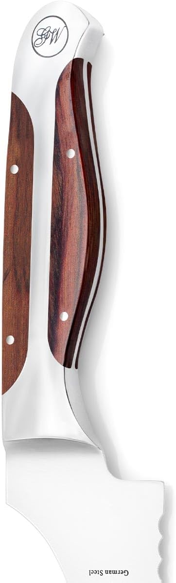 9.5 Inch Offset Bread Knife – Premium German Steel – Full Triple Tang – Ergonomic Pakkawood Handle – Serrated Edge for Bread & Fruits – EXECUTIVE Chef Series