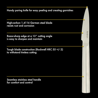 1.4116 German Stainless Steel Paring Knife – 3.5-Inch Precision Kitchen Knife for Peeling, Trimming & Prep Work, Full-Tang Blade