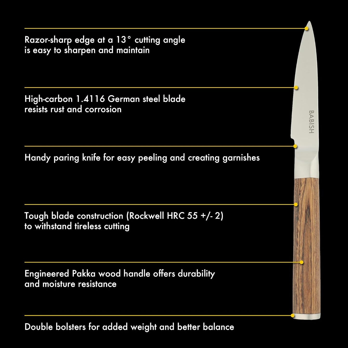 1.4116 German Stainless Steel Paring Knife – 3.5-Inch Precision Kitchen Knife for Peeling, Trimming & Prep Work, Full-Tang Blade